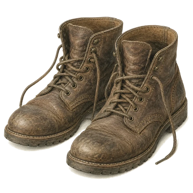 Illustration of a pair of worn leather hiking boots