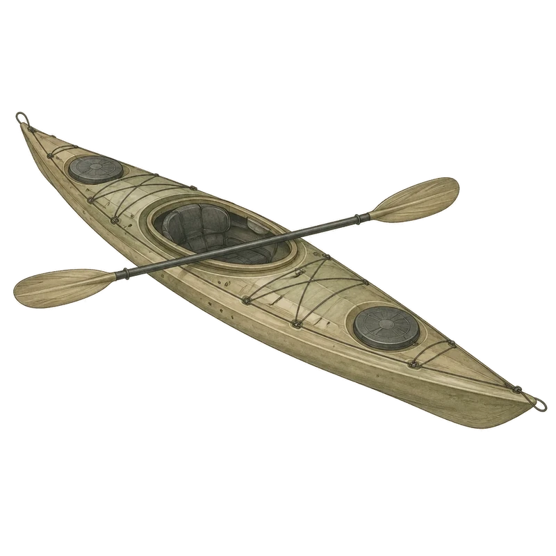 Illustration of a sea kayak with its paddle across the deck
