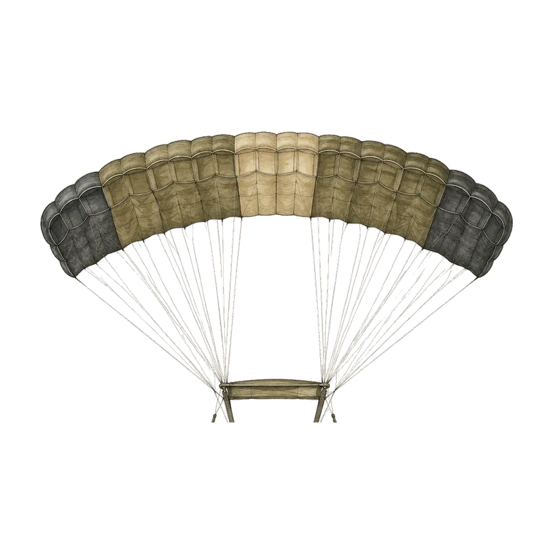 Illustration of a parachute canopy with a jumper beneath it