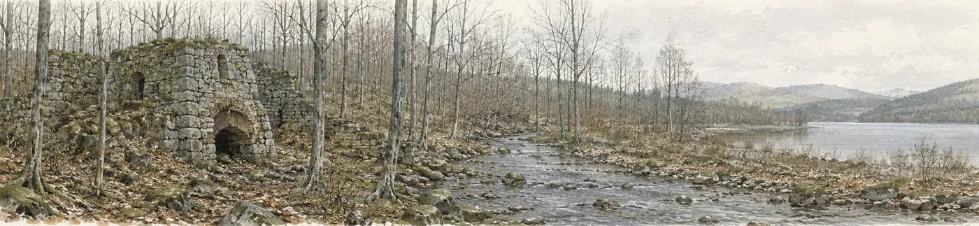 Illustration of the ruins at Long Pond Ironworks